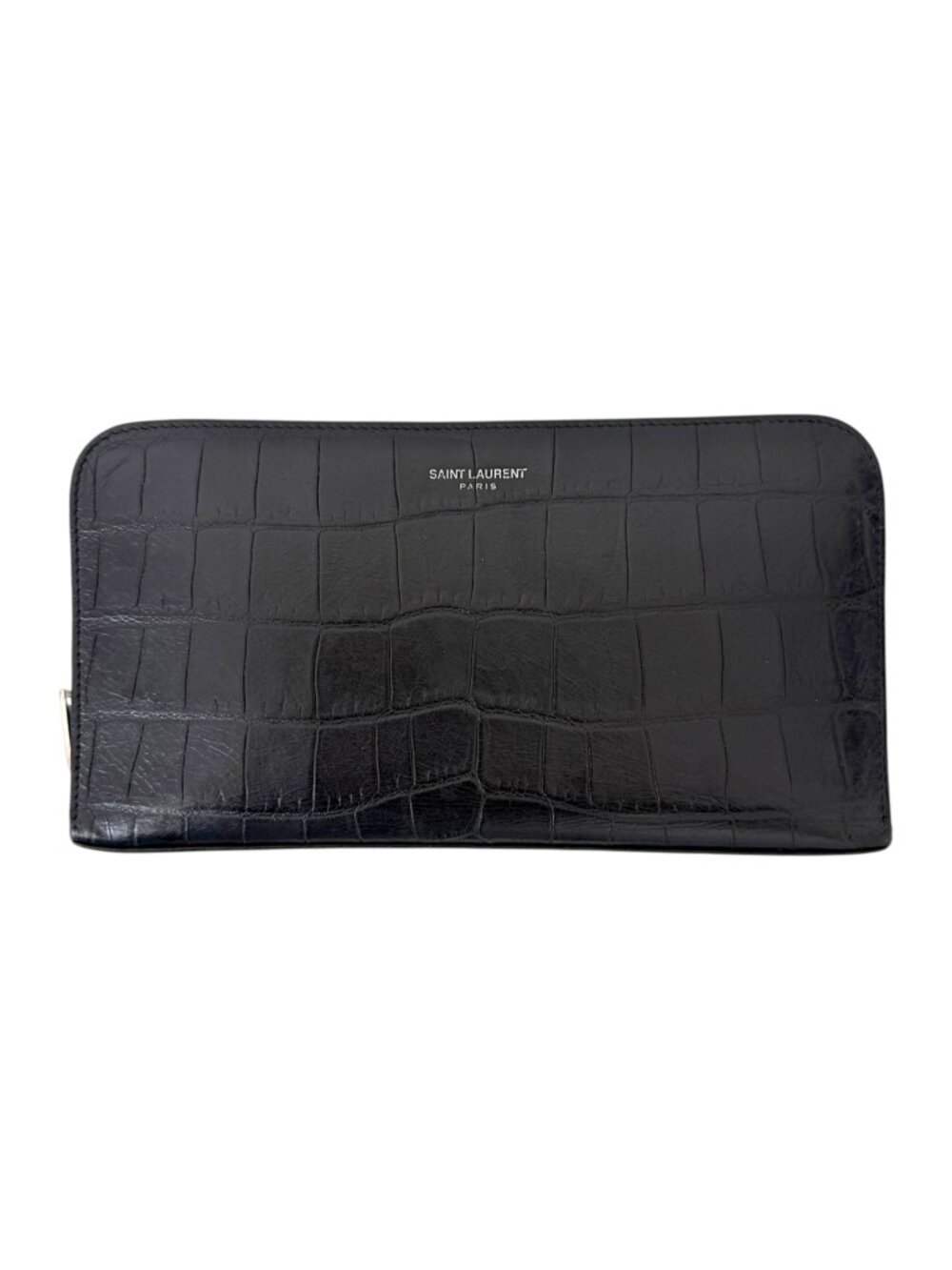 Saint Laurent Black Crocodile-Embossed Paris Zip Around Wallet
